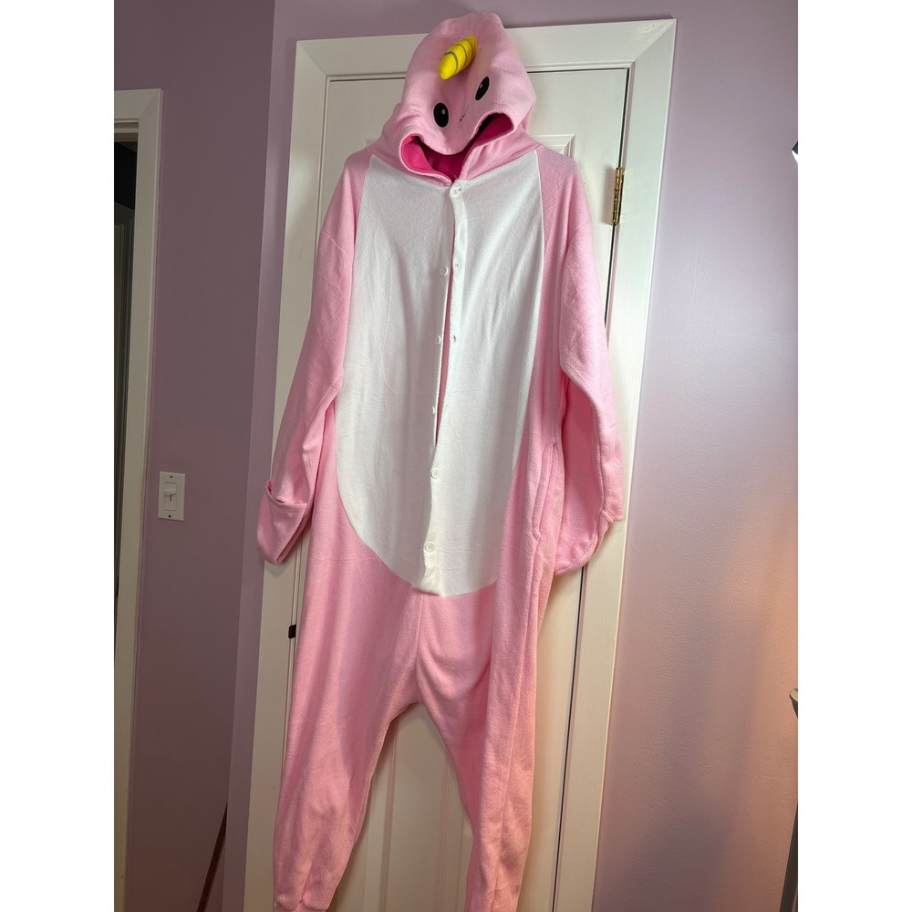 Pink Narwhal Fleece‎ Kigurumi One piece pajamas /Costume Large